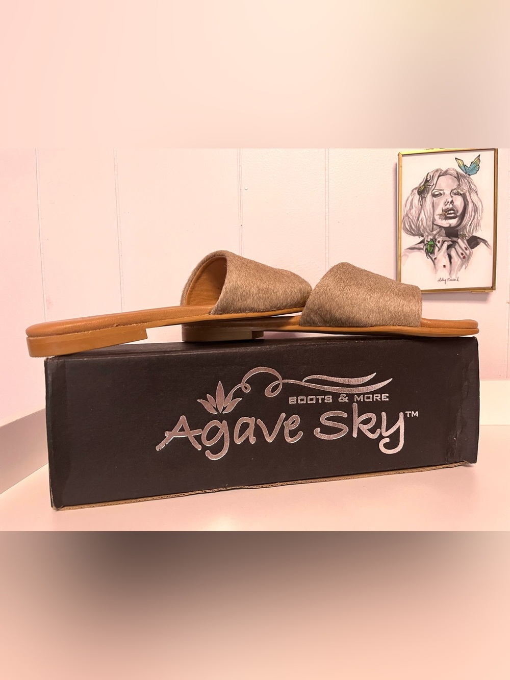 Agave Neutral Tan Haircalf Slide Mules